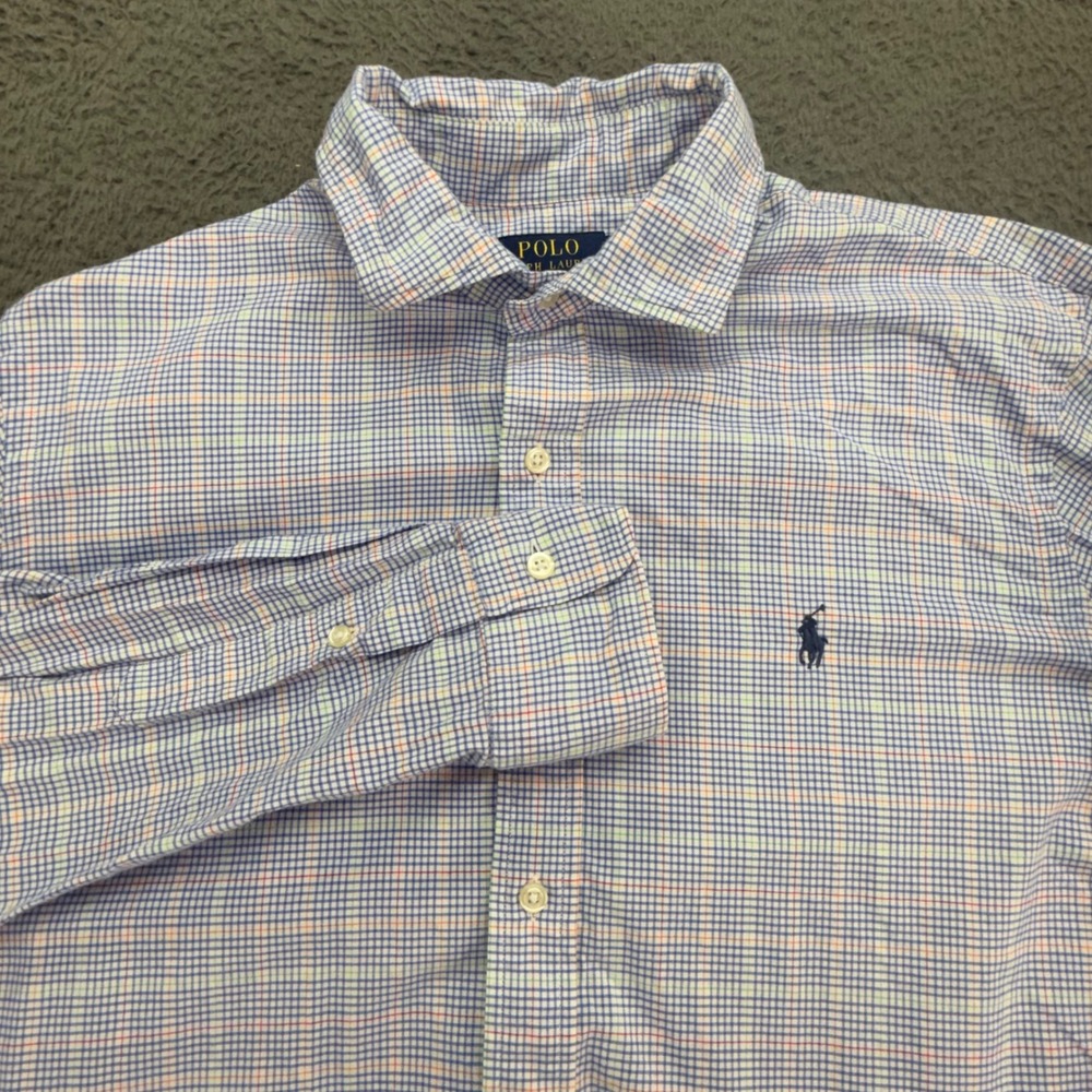 Polo Ralph Lauren Mens Gingham Button Down Shirt Blue White Orange Green Size L
